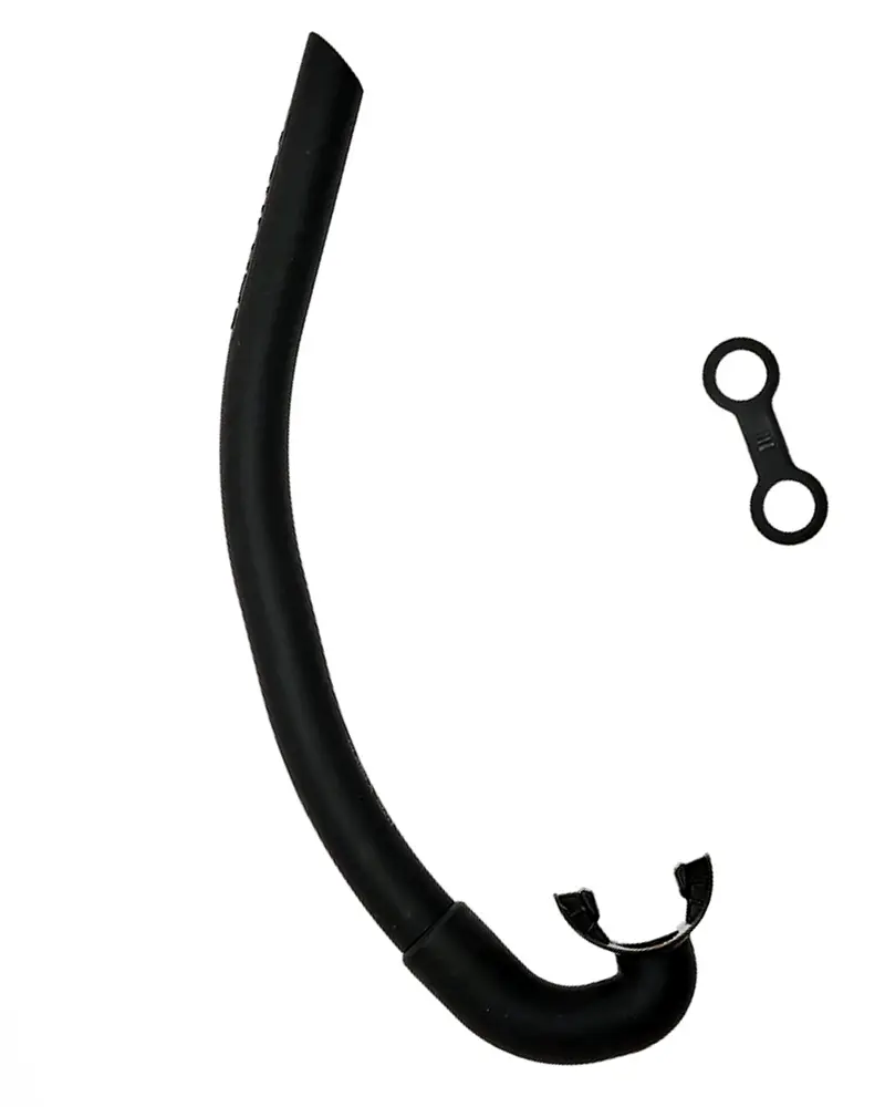The AGULHAS CEPEDIANUS freediving snorkel in Classic Black, highlighting its single-piece, all-silicone construction and streamlined, minimalist J-tube design.